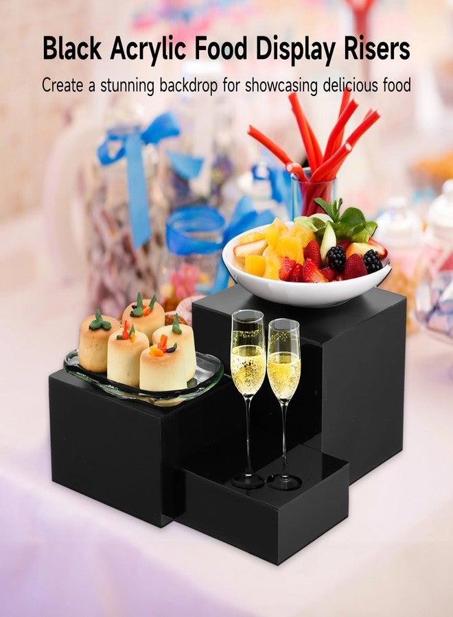Varku 3 PCS Black Buffet Risers, Black Acrylic Food Display Stand, Square Acrylic Risers Display Stands, Mirror-Polished Display Box, Nested Storage Box, Cake Rise Stand for Parties, Birthdays, Weddings - Image 2